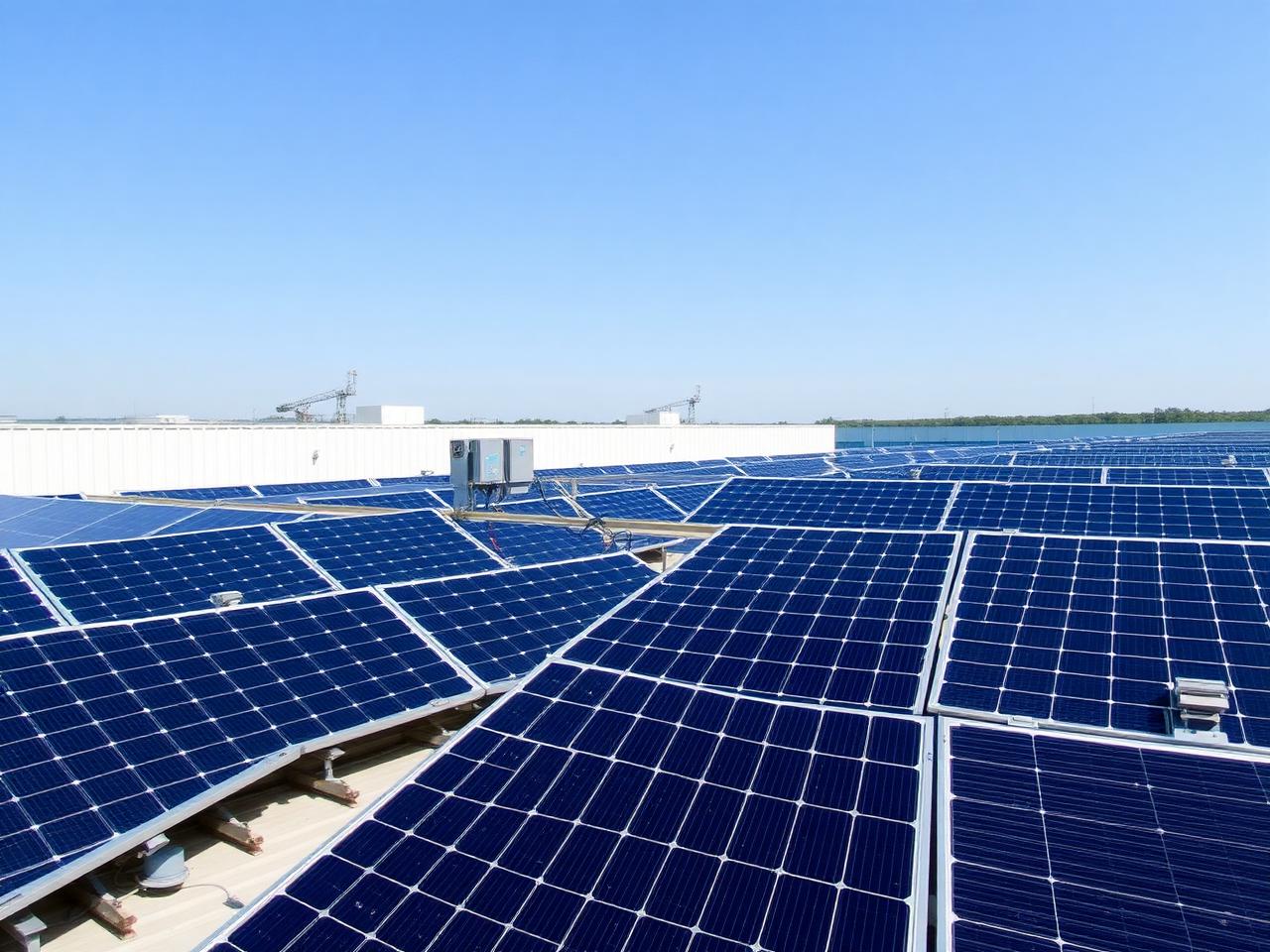 Solarni paneli na krovu poslovnog objekta s tehničkom montažom i ožičenjem
